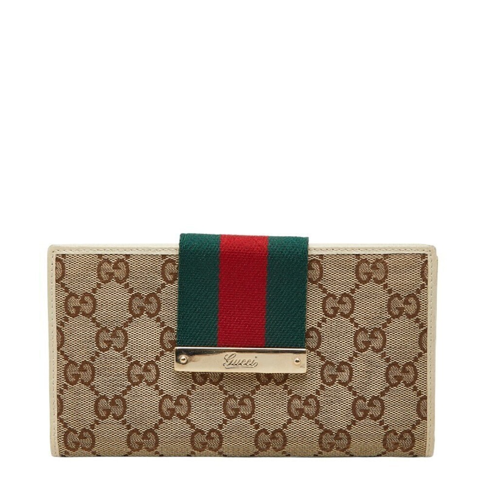 Gucci GG Canvas Sherry Long Wallet Beige Cream Ivory White Leather